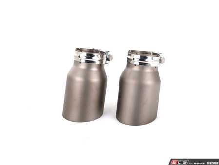 ES#4505617 - 011966LA07-03KT - ECS "Ti.22" UNIVERSAL Exhaust Tips - 3.5" Titanium - Matte Finish - Pair - 2.5" Clamp-on Inlet / 3.5" Single Wall, Slant Cut Outlet - ECS - Audi BMW Volkswagen Mercedes Benz MINI Porsche