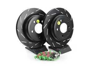 ES#2963689 - S2KR1929 - EBC Brakes Rear Disc Brake Pad and Rotor Kit - Slotted  - EBC Stage 2 Brake Kits include EBC GreenStuff 2000 Series brake pads that are specifically designed for light SUVs and cars combined with EBC Slotted Brake Rotors. These pads can improve brake effect by up to 15%. - EBC - BMW