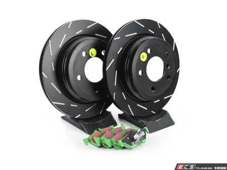 ES#2963689 - S2KR1929 - EBC Brakes Rear Disc Brake Pad and Rotor Kit - Slotted  - EBC Stage 2 Brake Kits include EBC GreenStuff 2000 Series brake pads that are specifically designed for light SUVs and cars combined with EBC Slotted Brake Rotors. These pads can improve brake effect by up to 15%. - EBC - BMW