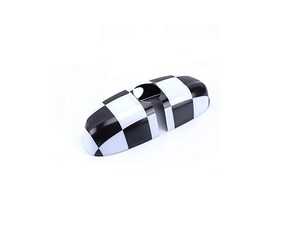 ES#4508332 - 51162353713 - Checkered Flag Cover Rearview Mirror - Attaches to the back of the center mirror : alarm system. Manual dip. - ECS - MINI