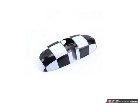 ES#4508332 - 51162353713 - Checkered Flag Cover Rearview Mirror - Attaches to the back of the center mirror : alarm system. Manual dip. - ECS - MINI