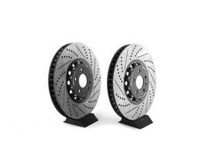 ES#4658963 - 018074la01KT - Front Cross-Drilled & Slotted 2-Piece Brake Rotors - Pair (380x36) - Direct bolt-on replacement - 22% less weight! - ECS - Audi