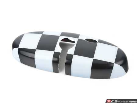 ES#4504958 - 51160412782 - Checkered Flag Cover Rearview Mirror  - Attaches to the back of the center mirror - manual dip or auto dimming - ECS - MINI