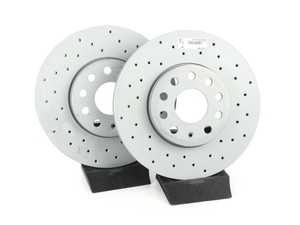 ES#4067045 - 5q0615301hKT - Front Cross Drilled Brake Rotors - Pair (288x25) - Upgrade to a drilled rotor for improved braking - Zimmermann - Audi Volkswagen