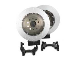 ES#4265533 - 034-301-2004-B - 2-Piece Floating Rear Brake Rotor Upgrade Kit - Black Carriers - 350mm 2-Piece Floating Rear Brake Rotor Upgrade for MQB VW & Audi is a complete replacement brake rotor and caliper carrier kit, designed to work flawlessly with the factory rear calipers. - 034Motorsport - Audi Volkswagen