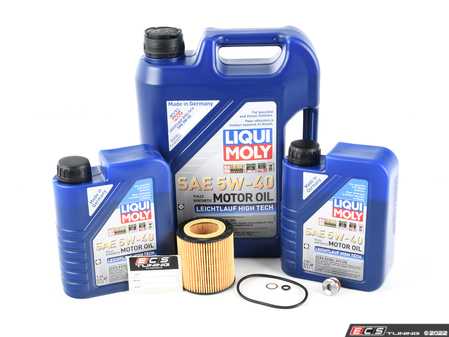 ES#4135414 - 111375351063KT4 - Liqui Moly Oil Change Kit - Featuring Leichtlauf High-Tech engine oil, Mann filter, and an Titanium Magnetic Oil Drain plug - Assembled By ECS - BMW
