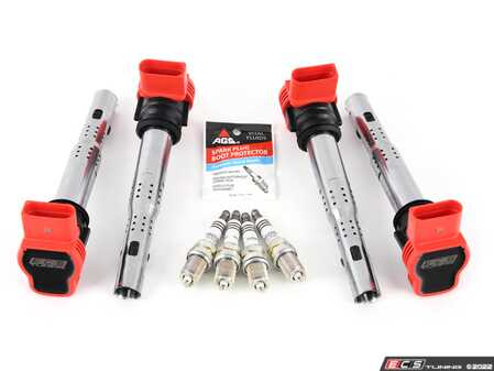 ES#4620037 - 06E905115GKT11 - Performance Ignition Service Kit - Includes four ECS Performance red coil packs and four NGK iridium spark plugs (BKR8EIX - One heat range colder) - Assembled By ECS - Audi Volkswagen