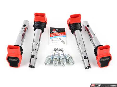 ES#4620038 - 06E905115GKT12 - Performance Ignition Service Kit - Includes four ECS Performance red coil packs and four Brisk Silver Racing spark plugs (DR12S - One heat range colder) - Assembled By ECS - Audi Volkswagen