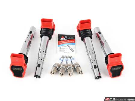 ES#4620036 - 06E905115GKT10 - Performance Ignition Service Kit - Includes four ECS Performance red coil packs and four Bosch double platinum spark plugs - Assembled By ECS - Audi Volkswagen