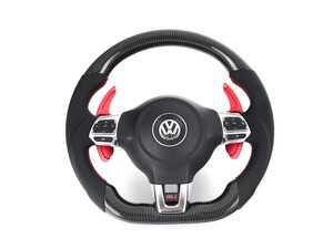 ES#4488362 - 001457LA01-01 - MK6 GTI/GLI DSG Carbon Fiber Steering Wheel - Perforated Leather With Red Stitching - (NO LONGER AVAILABLE) - 2x2 twill carbon fiber weave with perforated leather grips and red stitching make for a beautiful and functional replacement wheel! - ECS - 