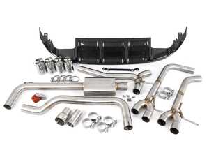 ES#4642872 - 020846la02KT - MK7 Jetta Quad Exit Cat-Back Exhaust System - With Carbon Fiber Rear Diffuser & 3.5"  Chrome Tips - (NO LONGER AVAILABLE) - Upgrade the appearance and sound of your 1.4T Jetta with our ECS Quad-Tip Exhaust and Carbon Fiber Rear Diffuser Kit - ECS - 