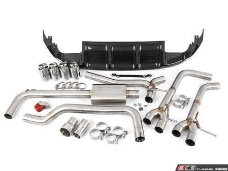 ES#4642872 - 020846la02KT - MK7 Jetta Quad Exit Cat-Back Exhaust System - With Carbon Fiber Rear Diffuser & 3.5"  Chrome Tips - (NO LONGER AVAILABLE) - Upgrade the appearance and sound of your 1.4T Jetta with our ECS Quad-Tip Exhaust and Carbon Fiber Rear Diffuser Kit - ECS - 
