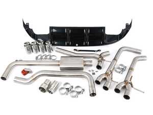 ES#4642887 - 020846LA02 - MK7 Jetta Quad Exit Cat-Back Exhaust System - With Gloss Black Rear Diffuser & 3.5"  Chrome Tips - (NO LONGER AVAILABLE) - Upgrade the appearance and sound of your 1.4T Jetta with our ECS Quad-Tip Exhaust and Gloss Black Rear Diffuser Kit - ECS - 