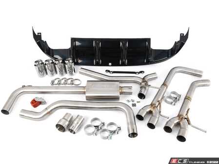 ES#4642887 - 020846LA02 - MK7 Jetta Quad Exit Cat-Back Exhaust System - With Gloss Black Rear Diffuser & 3.5"  Chrome Tips - (NO LONGER AVAILABLE) - Upgrade the appearance and sound of your 1.4T Jetta with our ECS Quad-Tip Exhaust and Gloss Black Rear Diffuser Kit - ECS - 