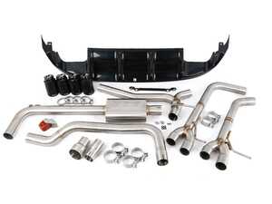 ES#4642892 - 020846LA02 - MK7 Jetta Quad Exit Cat-Back Exhaust System - With Gloss Black Rear Diffuser & 3.5"  Black Chrome Tips - (NO LONGER AVAILABLE) - Upgrade the appearance and sound of your 1.4T Jetta with our ECS Quad-Tip Exhaust and Gloss Black Rear Diffuser Kit - ECS - 
