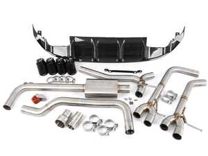 ES#4642900 - 020846LA02 - MK7 Jetta Quad Exit Cat-Back Exhaust System - With Carbon Fiber Rear Diffuser & 3.5"  Black Chrome Tips - (NO LONGER AVAILABLE) - Upgrade the appearance and sound of your 1.4T Jetta with our ECS Quad-Tip Exhaust and Carbon Fiber Rear Diffuser Kit - ECS - 