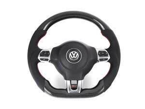 ES#4491661 - 001457LA01-02 - MK6 GTI/GLI Manual Carbon Fiber Steering Wheel - Perforated Leather With Red Stitching - (NO LONGER AVAILABLE) - 2x2 twill carbon fiber weave with perforated leather grips and red stitching make for a beautiful and functional replacement wheel! - ECS - 