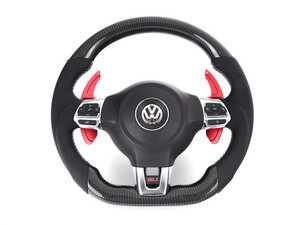 ES#4488363 - 001457LA01-03 - MK6 GTI/GLI DSG Carbon Fiber Steering Wheel - Perforated Leather With Silver Stitching - (NO LONGER AVAILABLE) - 2x2 twill carbon fiber weave with perforated leather grips and silver stitching make for a beautiful and functional replacement wheel! - ECS - 