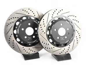 ES#4659781 - 039534la01aKT1 - 8V RS3 - Front 2-Piece Drilled & Slotted Brake Rotors - Pair (370x34) - Direct bolt-on replacement - Save 12lbs of unsprung weight for enhanced performance! - ECS - Audi