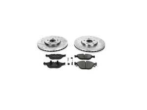 ES#3157120 - K5118 - Power Stop Z23 Evolution Sport Front Brake Kit (330mm) - A high-performance front axle upgrade package featuring precision cross-drilled & slotted zinc-plated vented rotors, low-dust carbon-fiber ceramic pads, and a pair of replacement electronic wear sensors. - Power Stop - Mercedes Benz