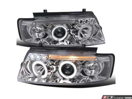 ES#3021506 - LHP-PAS97-TM - LED Angel Eye Projector Headlight Set - Chrome/Clear Lens - Improve lighting quality & performance of your B5 Passat with European headlight housings - Spec-D Tuning - Volkswagen