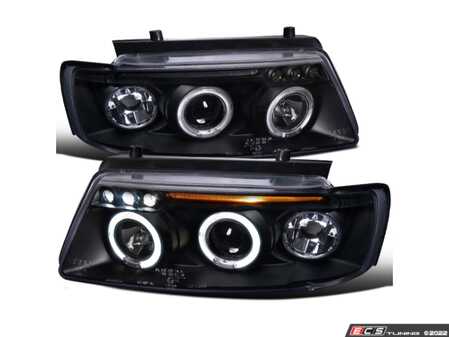 ES#3021505 - LHP-PAS97JM-TM - LED Angel Eye Projector Headlight Set - Matte Black/Smoked Lens - Improve lighting quality & performance of your B5 Passat with European headlight housings - Spec-D Tuning - Volkswagen
