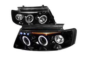 ES#3021503 - LHP-PAS97G-TM - LED Angel Eye Projector Headlight Set - Gloss Black/Smoked Lens - Improve lighting quality & performance of your B5 Passat with European headlight housings - Spec-D Tuning - Volkswagen