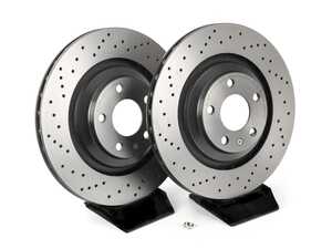 ES#4492885 - 4f0615601fxKT - Rear UV Coated Cross Drilled Brake Rotors - Pair (330x22) - Features Brembo's special UV paint treatment that guarantees superior corrosion resistance. - Brembo - Audi