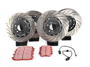 ES#4159087 - 023938ECS02KT3 - Front & Rear Performance Brake Service Kit - 2-Piece  - Comprehensive kit featuring ECS 2-piece cross-drilled and slotted rotors and EBC RedStuff Performance pads - Assembled By ECS - Audi