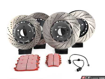 ES#4159087 - 023938ECS02KT3 - Front & Rear Performance Brake Service Kit - 2-Piece  - Comprehensive kit featuring ECS 2-piece cross-drilled and slotted rotors and EBC RedStuff Performance pads - Assembled By ECS - Audi