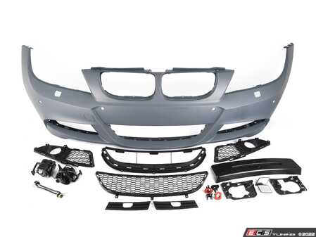 ES#4630033 - E90MTFTLCIPDC - M-Sport Style Front Bumper Conversion - With Fog Lights - Complete with bumper cover, fog lights & fog light grilles, and lower grilles. - ECS - BMW