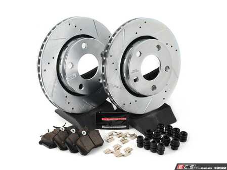 ES#3157889 - K894 - Power Stop Z23 Evolution Sport Rear Brake Kit (256mm) - A direct-fit upgrade with drilled & slotted zinc-plated rotors and low-dust carbon-fiber ceramic pads. - Power Stop - Audi