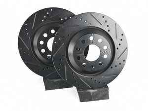 ES#4668302 - 5Q0615601E-XS - Rear V5 Drilled & Slotted Brake Rotors - Set (310x22) - Precision manufactured for consistent stopping power during high performance driving. Featuring a matte black zinc coating for corrosion protection. - ECS - Audi Volkswagen