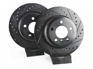 ES#4668646 - 34216868940-XS - Rear V5 Drilled & Slotted Brake Rotors - Set (320x20) - Precision manufactured for consistent stopping power during high performance driving. Featuring a matte black zinc coating for corrosion protection. - ECS - BMW