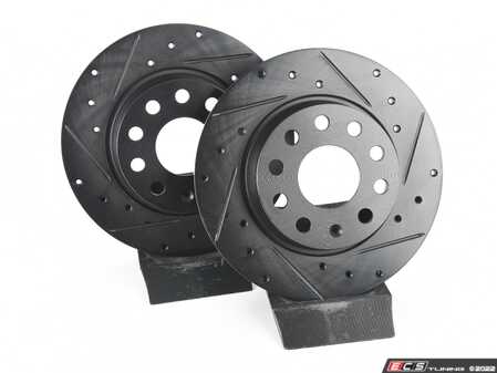 ES#2602960 - 1K0698601AAKT - Rear Drum Brake To Disc Conversion Kit - 272mm ECS V5 Cross Drilled & Slotted Rotors - Improve your braking performance and looks! - Assembled By ECS - Volkswagen