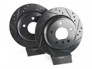 ES#4668913 - 34216864901-XS - Rear V5 Drilled & Slotted Brake Rotors - Set (300x20) - Precision manufactured for consistent stopping power during high performance driving. Featuring a matte black zinc coating for corrosion protection. - ECS - BMW
