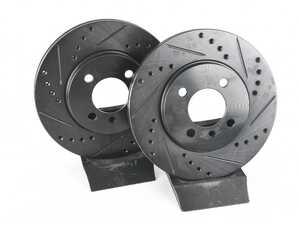 ES#4669200 - 34111160915-XS - Front V5 Drilled & Slotted Brake Rotors - Set (260x22) - Precision manufactured for consistent stopping power during high performance driving. Featuring a matte black zinc coating for corrosion protection. - ECS - BMW