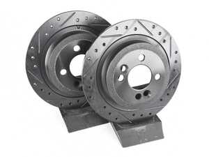 ES#4668585 - 34216784389-XS - Rear V5 Drilled & Slotted Brake Rotors - Set (280x10) - Precision manufactured for consistent stopping power during high performance driving. Featuring a matte black zinc coating for corrosion protection - ECS - MINI