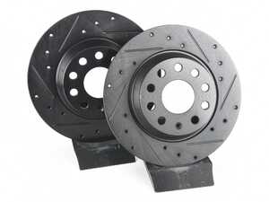 ES#4668280 - 5Q0615601G-XS - Rear V5 Drilled & Slotted Brake Rotors - Set (282x12) - Precision manufactured for consistent stopping power during high performance driving. Featuring a matte black zinc coating for corrosion protection. - ECS - Audi Volkswagen