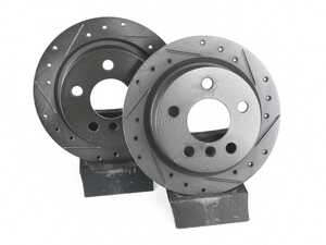 ES#4668453 - 34216799383-XS - Rear V5 Drilled & Slotted Brake Rotors - Set (259x10) - Precision manufactured for consistent stopping power during high performance driving. Featuring a matte black zinc coating for corrosion protection. - ECS - MINI