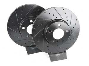 ES#4669094 - 34116886478-XS - Front V5 Drilled & Slotted Brake Rotors - Set (332x30) - Precision manufactured for consistent stopping power during high performance driving. Featuring a matte black zinc coating for corrosion protection. - ECS - BMW