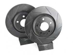 ES#4668232 - 8E0615601R-S - Rear V5 Slotted Brake Rotors - Set (300x22) - Precision manufactured for consistent stopping power during high performance driving. Featuring a matte black zinc coating for corrosion protection. - ECS - Audi