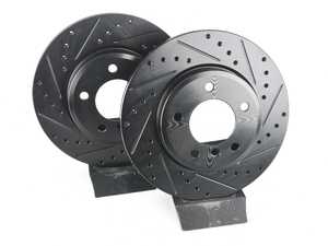 ES#4669107 - 34116864058-XS - Front V5 Drilled & Slotted Brake Rotors - Set (300x22) - Precision manufactured for consistent stopping power during high performance driving. Featuring a matte black zinc coating for corrosion protection. - ECS - BMW