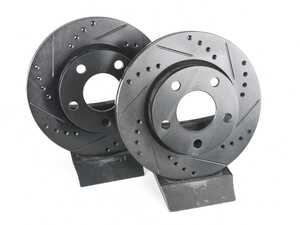 ES#4668254 - 8D0615601D-XS - Rear V5 Drilled & Slotted Brake Rotors - Set (256x22) - Precision manufactured for consistent stopping power during high performance driving. Featuring a matte black zinc coating for corrosion protection. - ECS - Audi