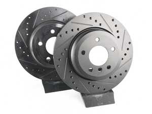 ES#4668982 - 34216855003-XS - Rear V5 Drilled & Slotted Brake Rotors - Set (324x22) - Precision manufactured for consistent stopping power during high performance driving. Featuring a matte black zinc coating for corrosion protection. - ECS - BMW