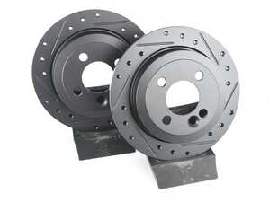 ES#4668588 - 34216774987-XS - Rear V5 Drilled & Slotted Brake Rotors - Set (259x10) - Precision manufactured for consistent stopping power during high performance driving. Featuring a matte black zinc coating for corrosion protection. - ECS - MINI