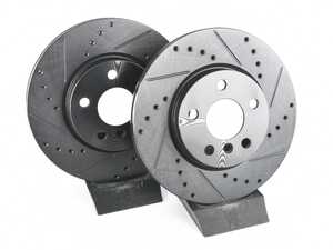 ES#5456977 - 34116866297SKT - Performance Front Brake Service Kit - Featuring ECS V5 drilled and slotted rotors & ECS EP24 "Enthusiast Performance" brake pads. - Assembled By ECS - MINI