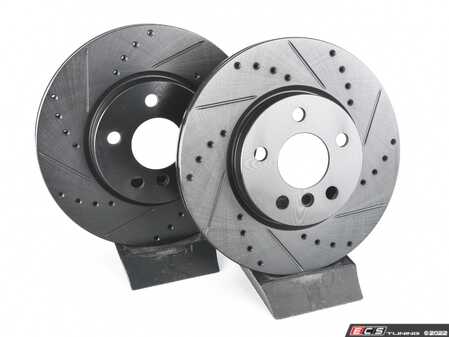 ES#5456977 - 34116866297SKT - Performance Front Brake Service Kit - Featuring ECS V5 drilled and slotted rotors & ECS EP24 "Enthusiast Performance" brake pads. - Assembled By ECS - MINI