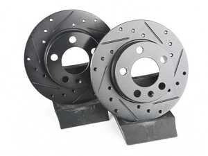 ES#4668398 - 2Q0615601H-XS - Rear V5 Drilled & Slotted Brake Rotors - Set (232x9) - Precision manufactured for consistent stopping power during high performance driving. Featuring a matte black zinc coating for corrosion protection. - ECS - Audi Volkswagen
