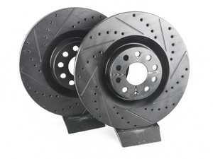 ES#4668404 - 1K0615301AR-XS - Front V5 Drilled & Slotted Brake Rotors - Set (345x30) - Precision manufactured for consistent stopping power during high performance driving. Featuring a matte black zinc coating for corrosion protection. - ECS - Audi Volkswagen